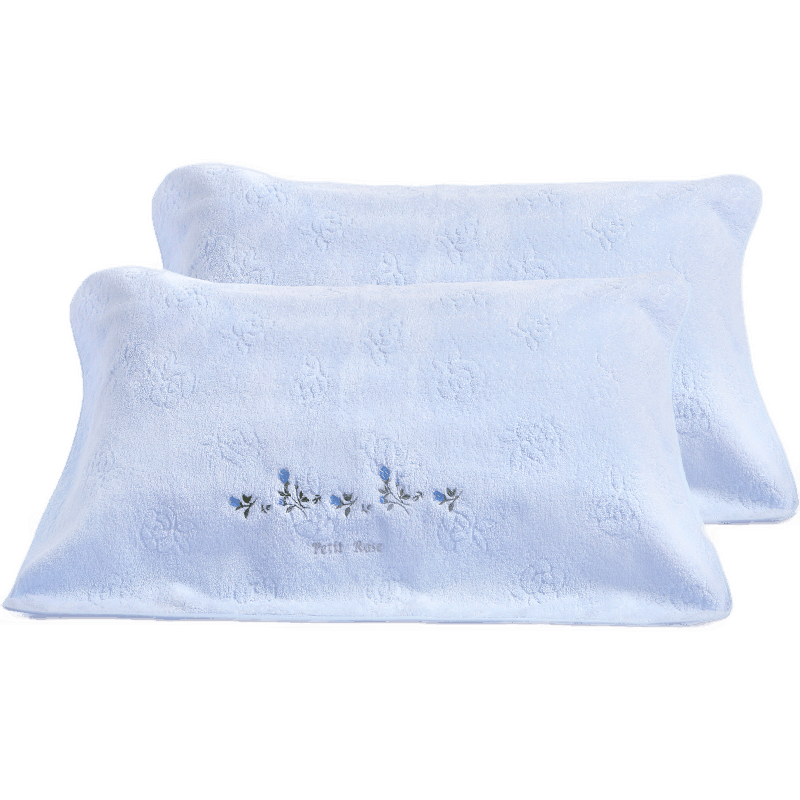 金號(hào)枕巾 純棉提素螺繡枕巾 一對(duì)2條裝 全棉加大厚情侶四季家用枕頭巾 4201H藍(lán)色一對(duì)