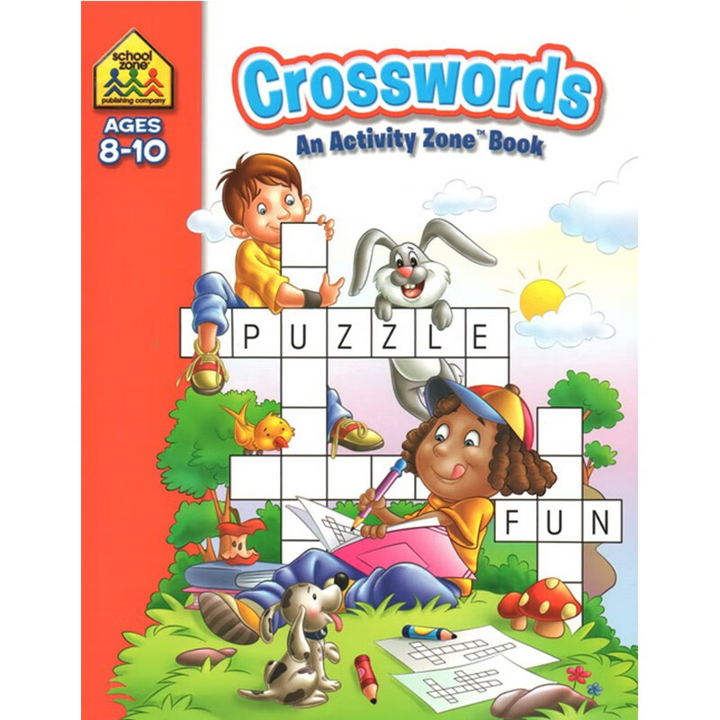 英文原版 School Zone Crosswords Activity Zone Book 8-10岁 儿童填字游戏练习册