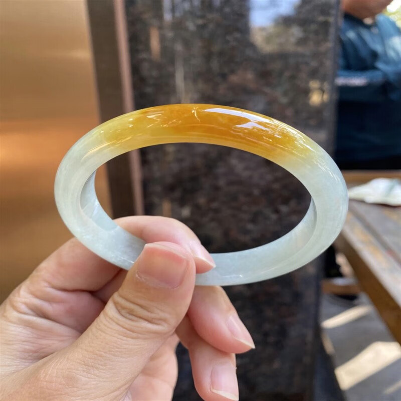 锦鼎  蜜糖黄翡翠手镯半山半水玉手镯玉镯冰种贵妃镯老坑翡翠鸡油黄