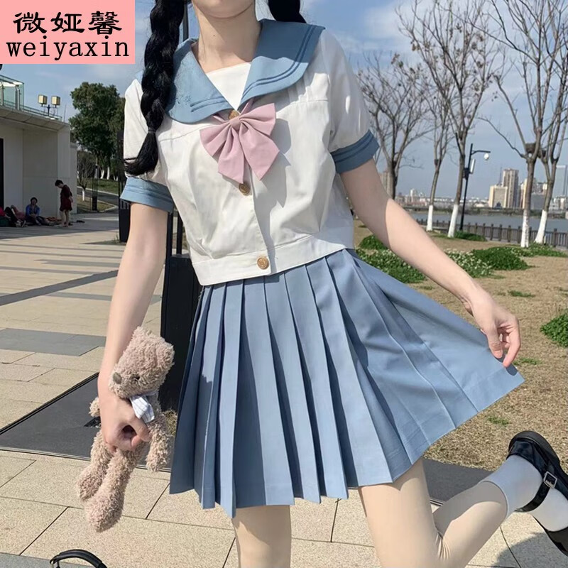 微娅馨夏天连衣裙少女生夏季新款初中生高中生jk水手服百褶裙子套装