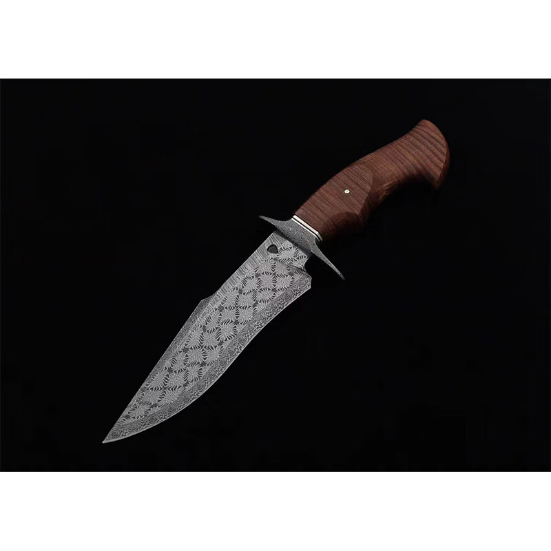 雨轩户外流星纹美式直刀虎纹枫木手柄大马士革钢刀户外小刀野营用刀