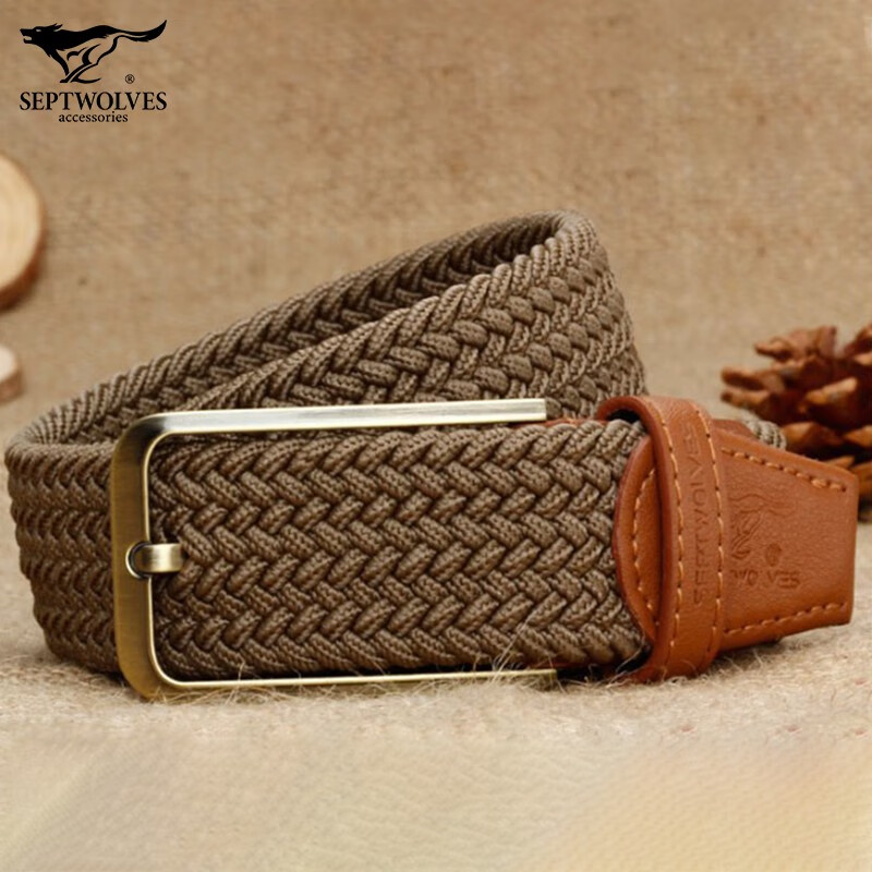 七匹狼男士皮带帆布编织免打孔腰带女休闲潮流工装裤带 a款 110cm