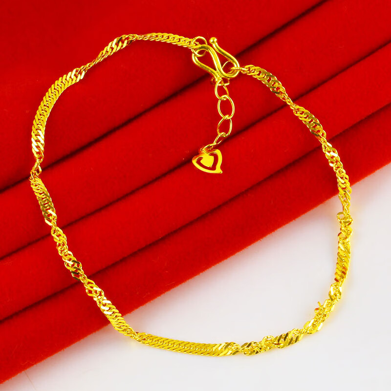 千影珠宝黄金手链9999足金男士女款水波链素金饰品真金首饰细素链按克