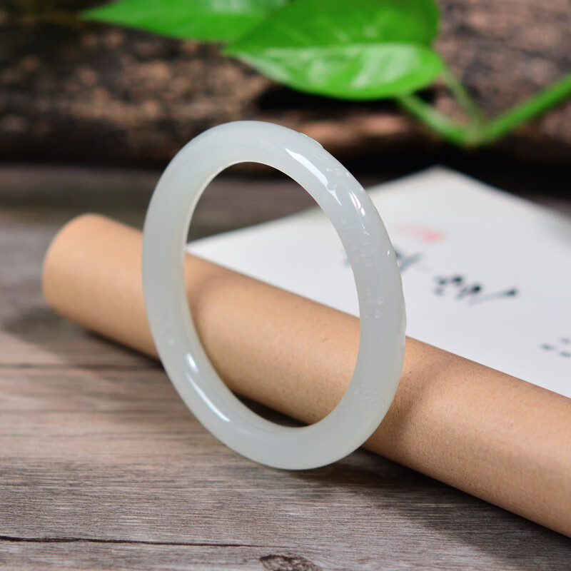 酷奇象(kuqixiang)58mm和田玉手镯 冰白色白玉中圆条镯子 天然玉石a货