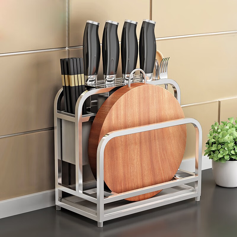 臻厨艺刀具架不锈钢刀架刀座菜板架厨房刀具锅铲架子砧板架菜刀架筷笼