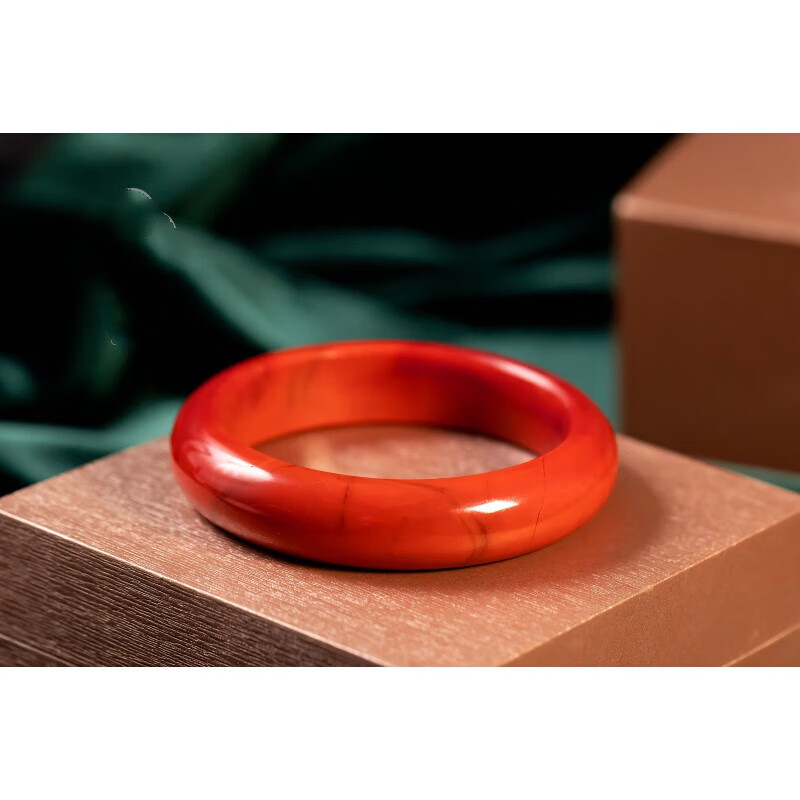 永赫 满肉柿子红锦红南红手镯,九口料满肉南红 桔红色