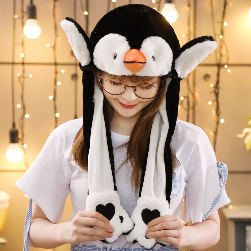 小女孩会动耳朵的帽子儿童表演道具企鹅海豚海狮会发光的可爱卡通帽子