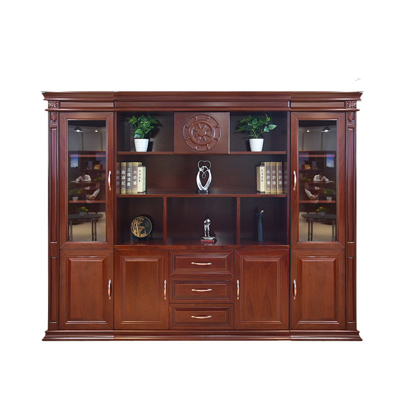 睿冠老板桌办公桌董事长办公桌总裁家具大班台经理办公桌高档贴实木皮中式老板桌大气船舵领航者组合 2.9米5门书柜