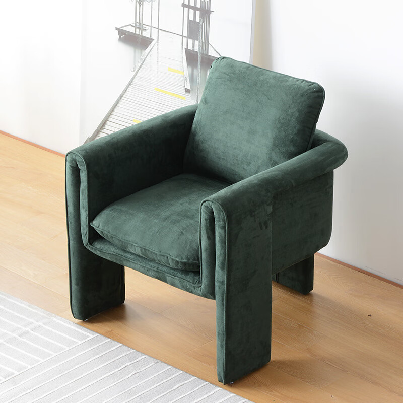 宾迪朗咖啡厅单人沙发麂皮绒布艺扶手休闲椅客厅单椅懒人沙发椅m型