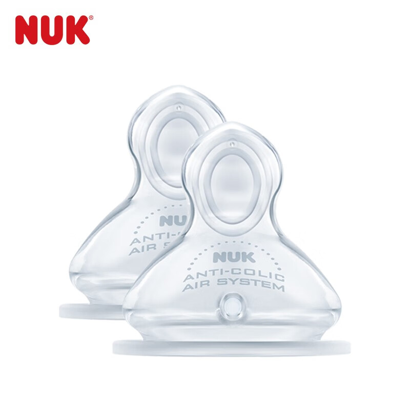 NUK宽口径奶嘴自然实感新生婴儿宝宝硅胶奶嘴防胀气婴儿奶嘴两只装 一号硅胶(0-6个月) M号(中圆孔)