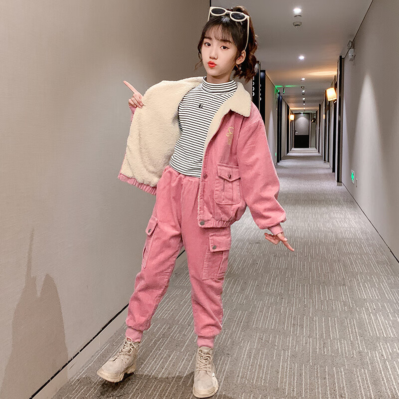 乔僖枫女童套装冬装儿童套装22冬季新品时尚韩版 粉红色 120cm