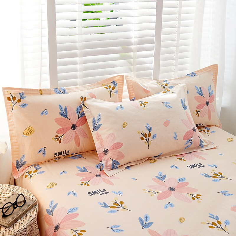 (duolanshi)全棉枕套一对装 信封式纯棉卡通斜纹印花枕头套 百花盛宴