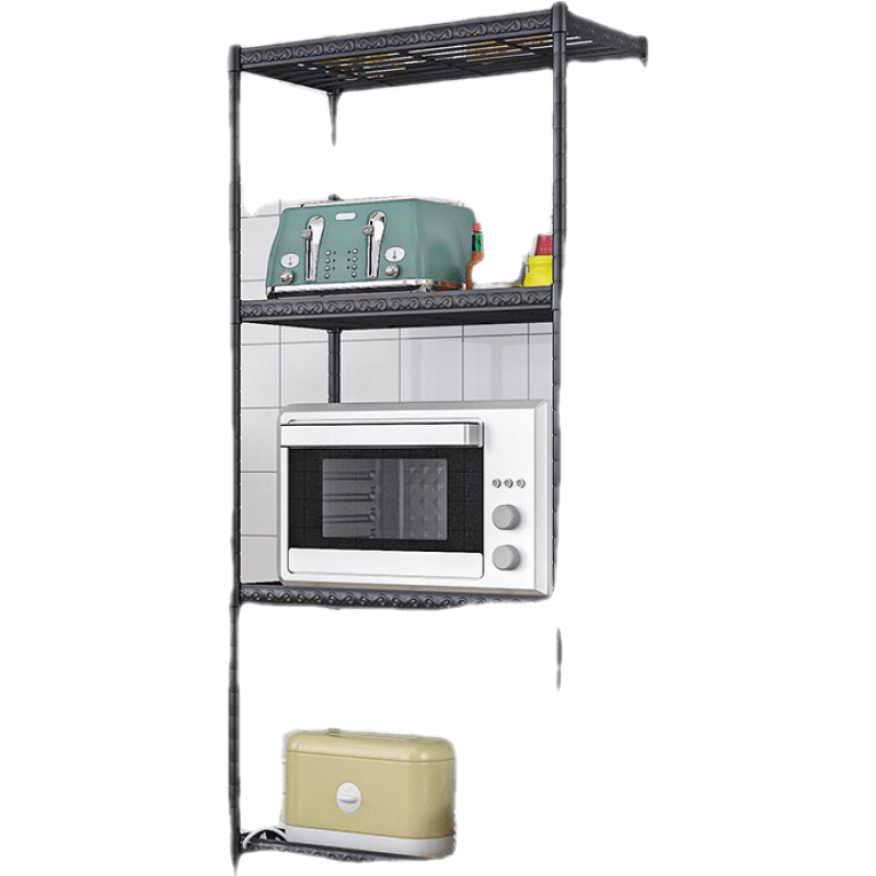 索尔诺 厨房置物架 落地式多层加固加粗微波炉烤箱不锈钢储物货架子 浴室客厅收纳架 多层铁艺加宽置物架 置物架8824