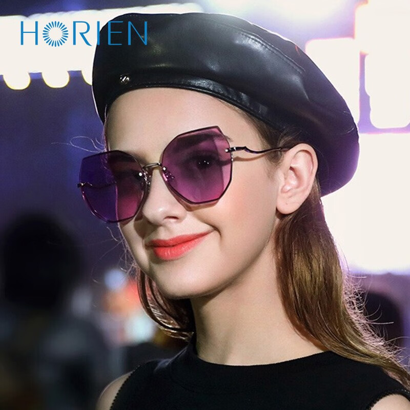 海俪恩墨镜 太阳镜女款 多边形太阳眼镜 开车专用驾驶镜 N6811N69紫粉色+玫瑰金框