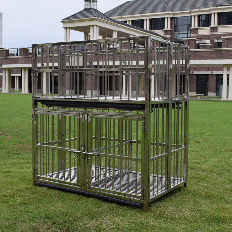 不锈钢折叠双门子母笼中型大型犬狗笼带跑笼双层宠物店寄养展示笼