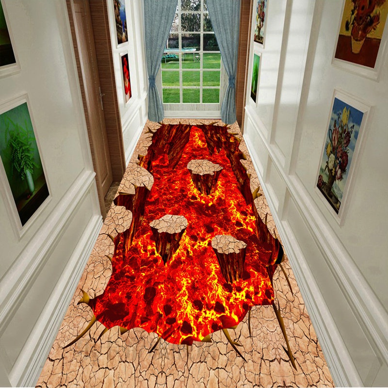 3d眩晕地毯可裁剪3d惊险刺激走廊过道地毯长条楼梯楼道满铺定制门口垫子 火焰 40*60厘米【长方形】