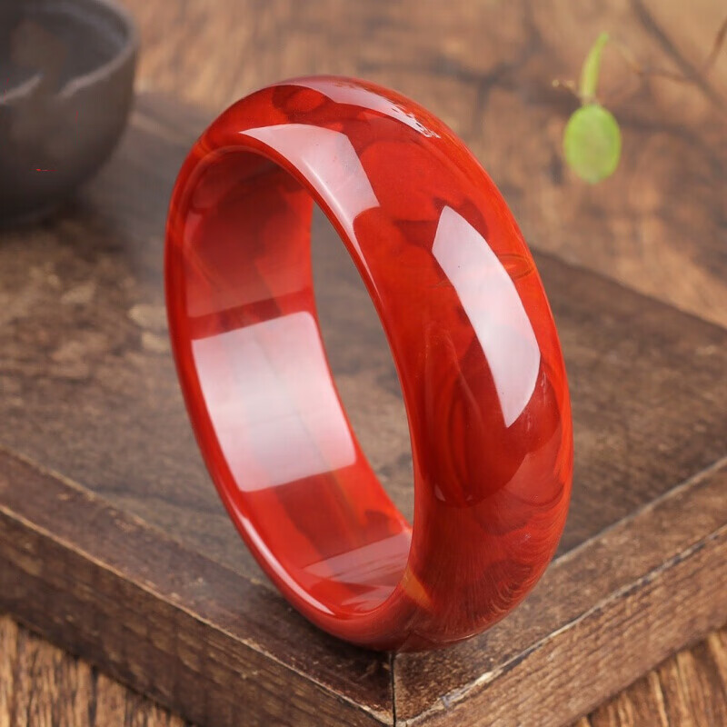 俏玉石 南红色玛瑙手镯女款加宽加厚柿子红满红满肉玉镯子手饰颜色 宽