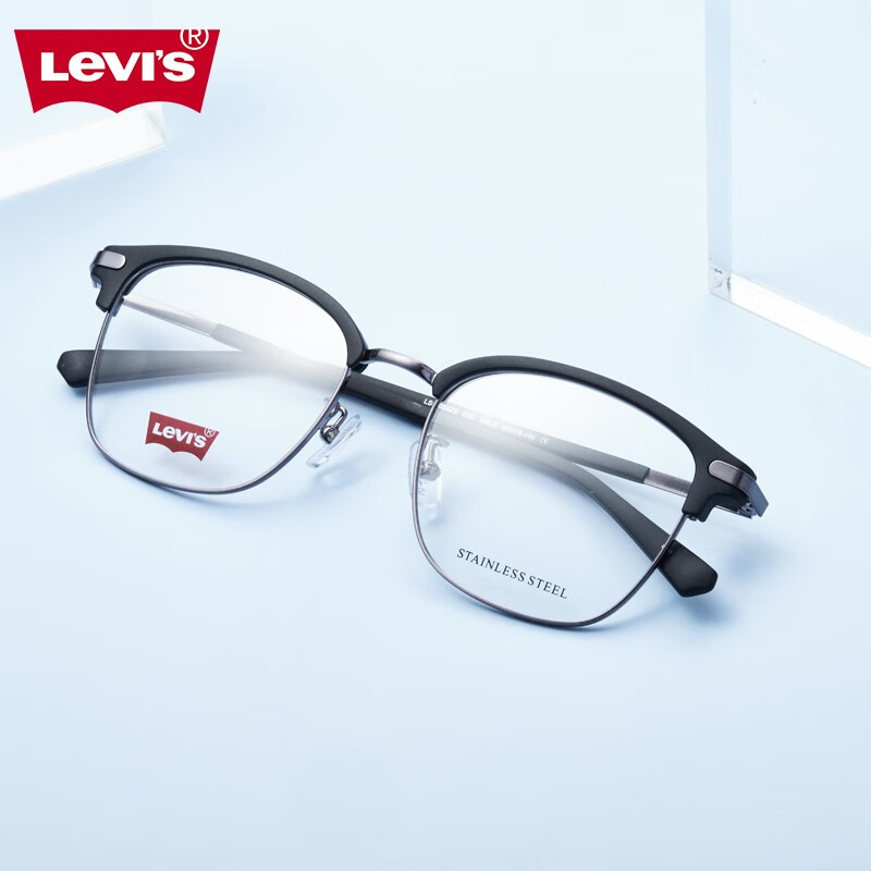 李维斯（Levi's）防蓝光眼镜 男女款磨砂黑色板材防蓝光护目镜光学近视眼镜架 LS04038ZB-C03-50-FFS