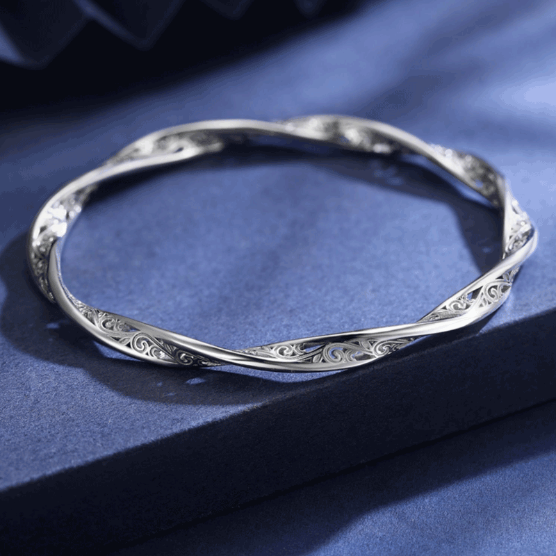 皕宝楼pt950铂金手镯女白金手镯卷草纹莫比乌斯环手镯PT999定制元旦礼物 60号27g