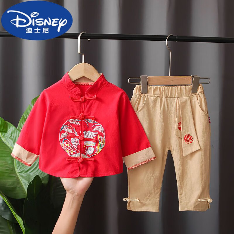 迪士尼（Disney）男童秋装汉服中国风古装宝宝复古长袖民族中式唐装小孩春秋套装潮 红色唐装长袖套装 HSY 73 建议4-6个月宝宝使用感如何?