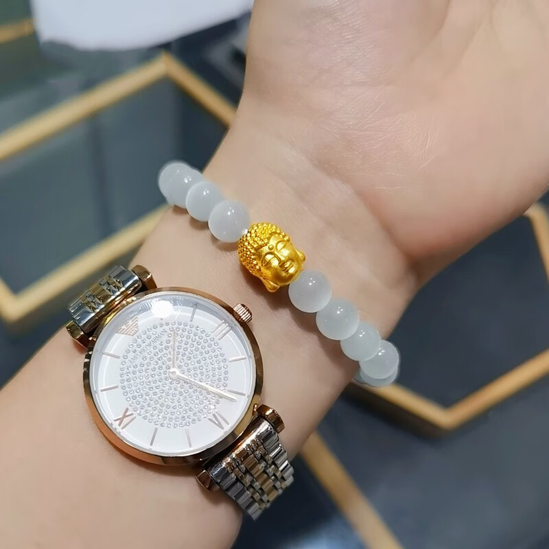易升黄金佛头手链女999足金时尚潮流猫眼石手串手饰小众设计首饰品