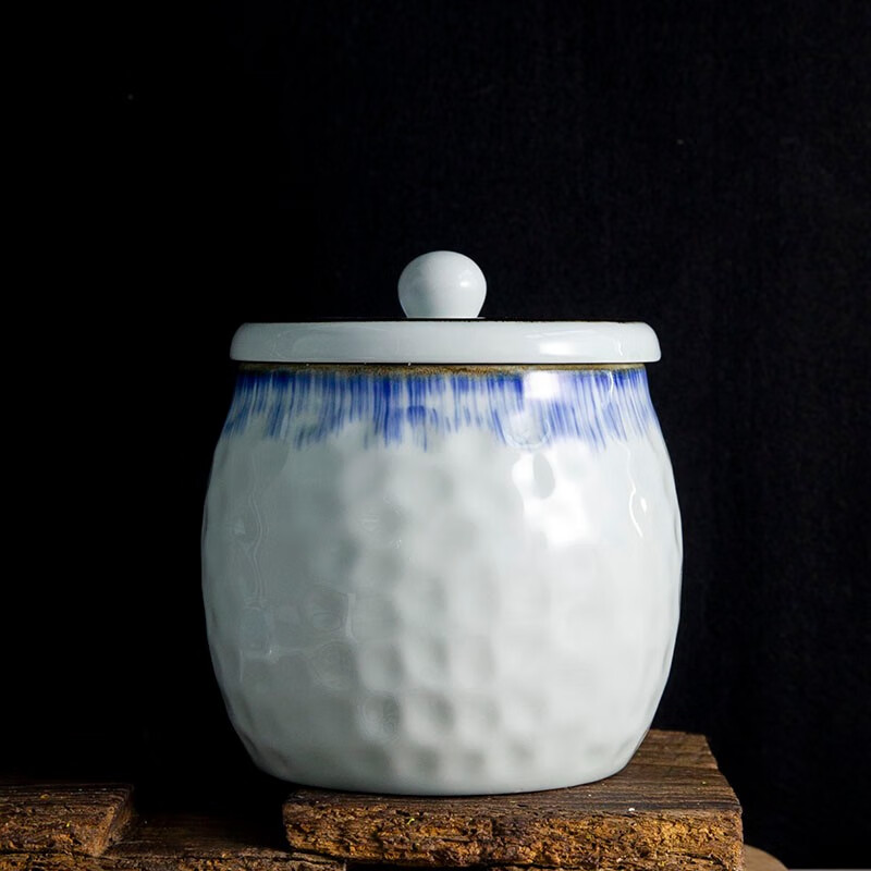 和风四季 釉下彩龟甲调味罐耐高温陶瓷猪油罐辣椒油罐防潮调料罐油辣子罐 大号蓝色龟甲罐+祖母绿勺 1200ml