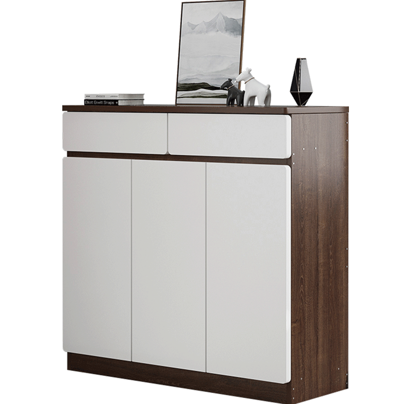 第一森林鞋柜现代简约家用门口大容量进门口楼梯玄关柜门厅收纳柜 【升级加高款】古檀木色+白色90CM