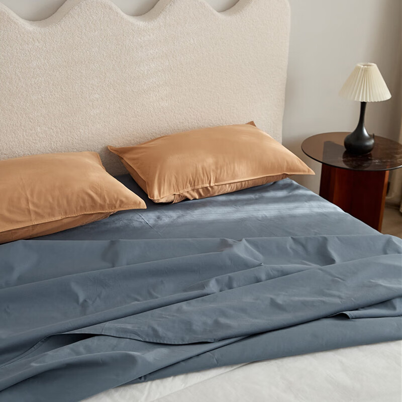 100支加厚磨毛丨纯棉床单 新疆长绒棉单件被单 纯色贡缎 秋蓝 顺丰