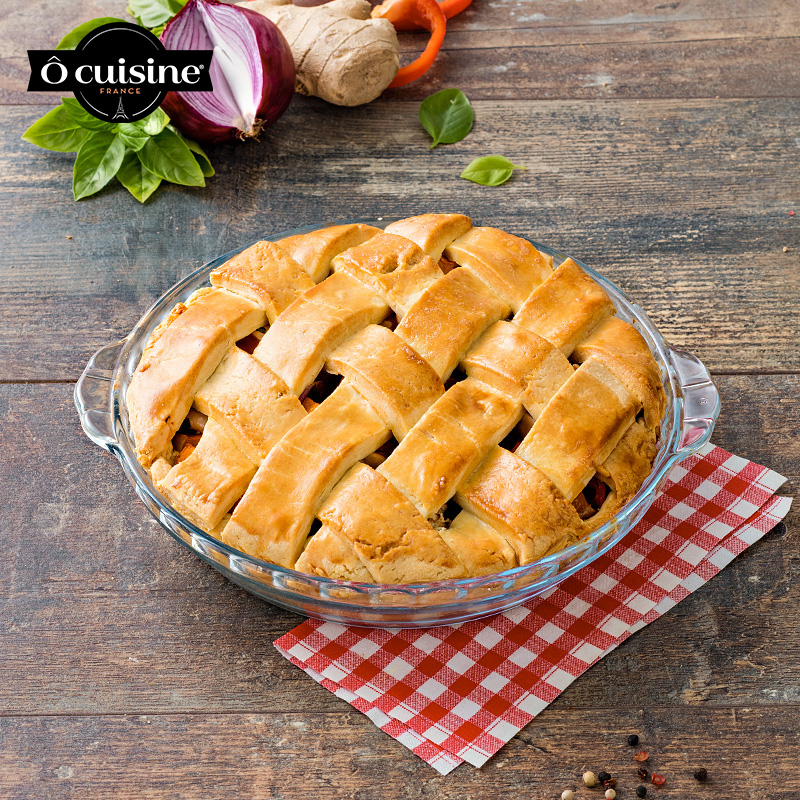 欧贵厨法国进口耐高温高硼硅玻璃披萨模具微波炉烤箱可用鲍鱼盘 圆形带柄26cm(1.3L)