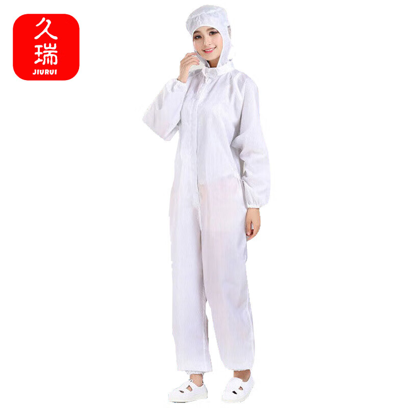 久瑞 jsf323 连体带帽防静电服 车间电子厂劳保工作服无尘防护服 白色