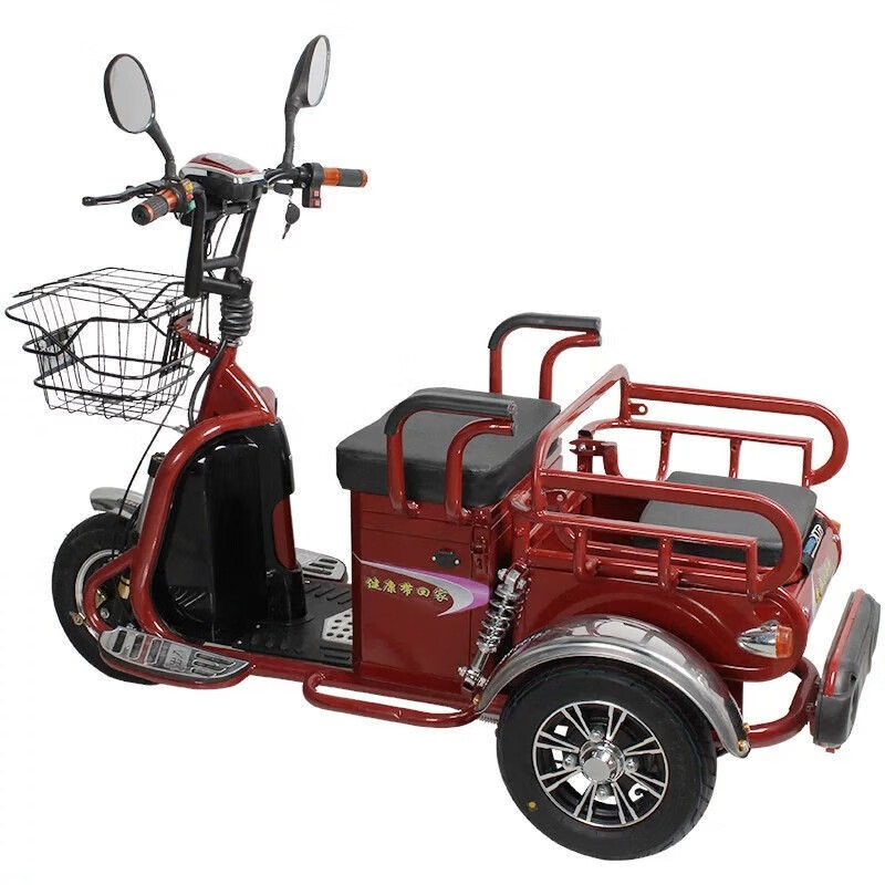 电动三轮车 老人电瓶车双动三轮车残疾人三轮电动车 红色 双驱电机版+48v20A电池+充电器
