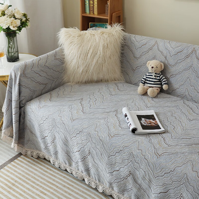 珂米雪尼尔沙发盖布全盖套罩四季通用防滑北欧网红沙发巾夏季2023新款 水波纹-灰 180*300cm(三人位/大贵妃位)