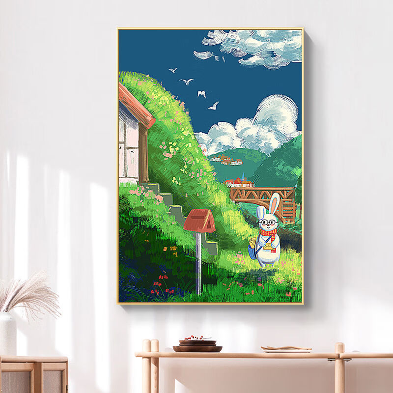 diy数字油彩画兔子油画填色小尺寸治愈手工画画涂色画 高山山地兔 