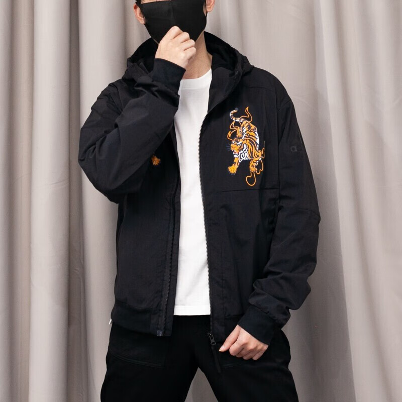 (adidas)男装新款cny老虎印花时尚连帽运动服防风透气休闲夹克外套 gg
