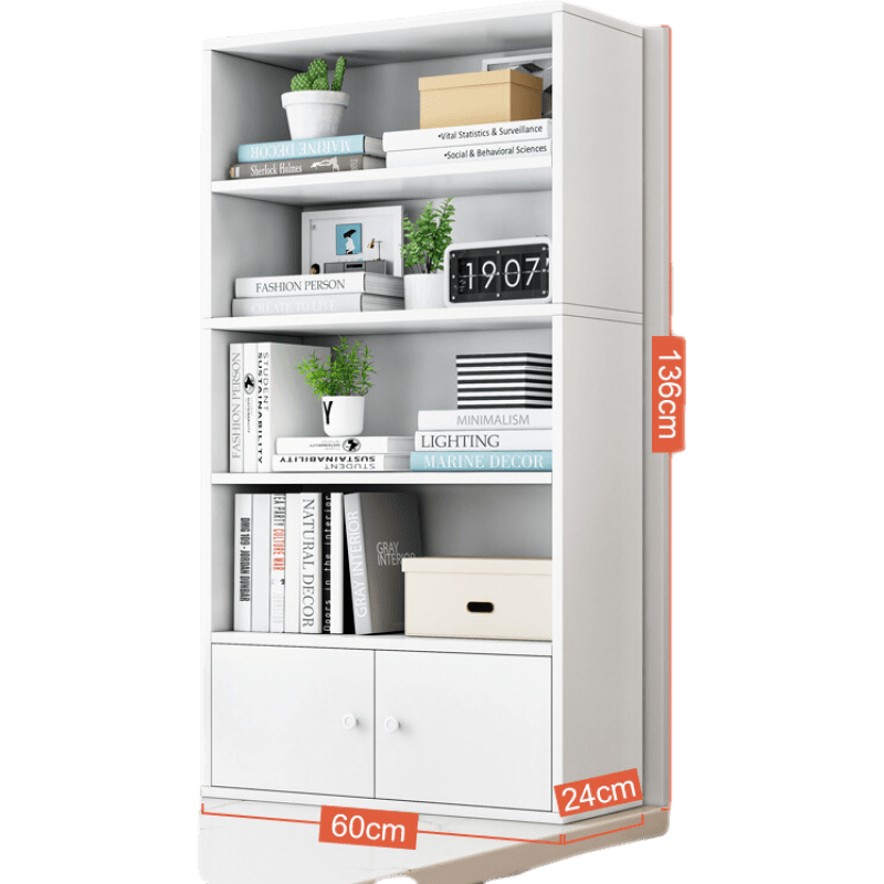 醉季 书架简约落地飘窗小书柜子收纳储物柜组合阳台简易家用多层置物架 【升级带柜】60x24x136cm-暖白色; 转角设计多元储物