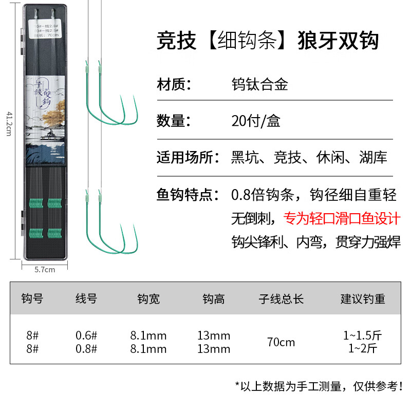 千丝坊 鱼钩狼牙子线双钩黑坑竞技防缠绕钓鱼钩成品全套鱼钩绑好鲫鱼