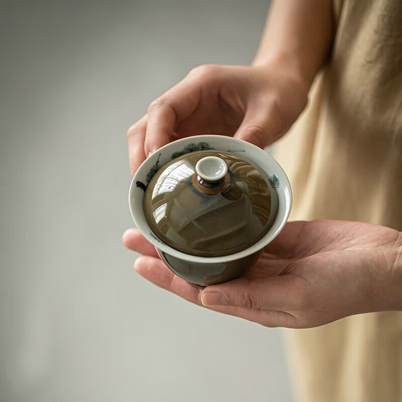 窑变陶瓷拟古泡茶碗 隐松仿烫手抓碗 茶叶末-舍予盖碗-隐松