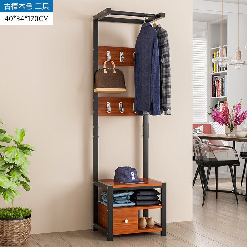 衣架鞋架组合一体房间挂衣架鞋柜带挂衣架一体简易家用卧室落地门口衣