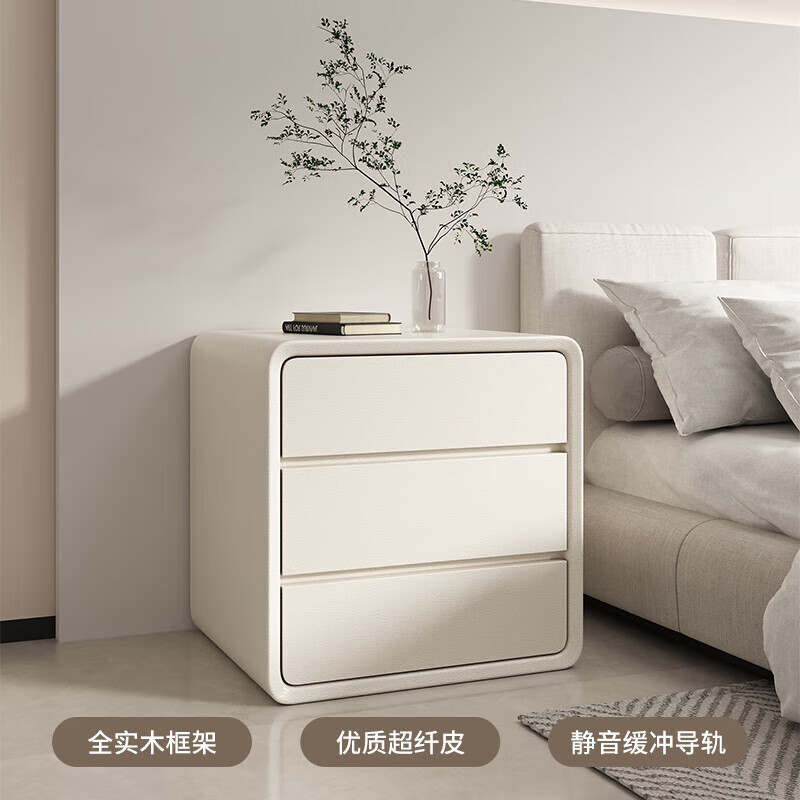 风床头柜简约现代家用卧室床边柜轻奢感 三层奶白色(特级落叶松款) 40