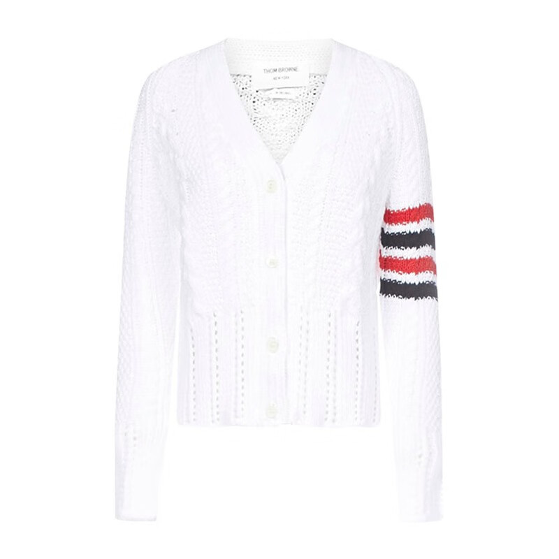 汤姆 布朗(THOM BROWNE)外套女针织四条纹短款开衫七夕礼物七夕礼物 白色FKC305A 0219 100 38