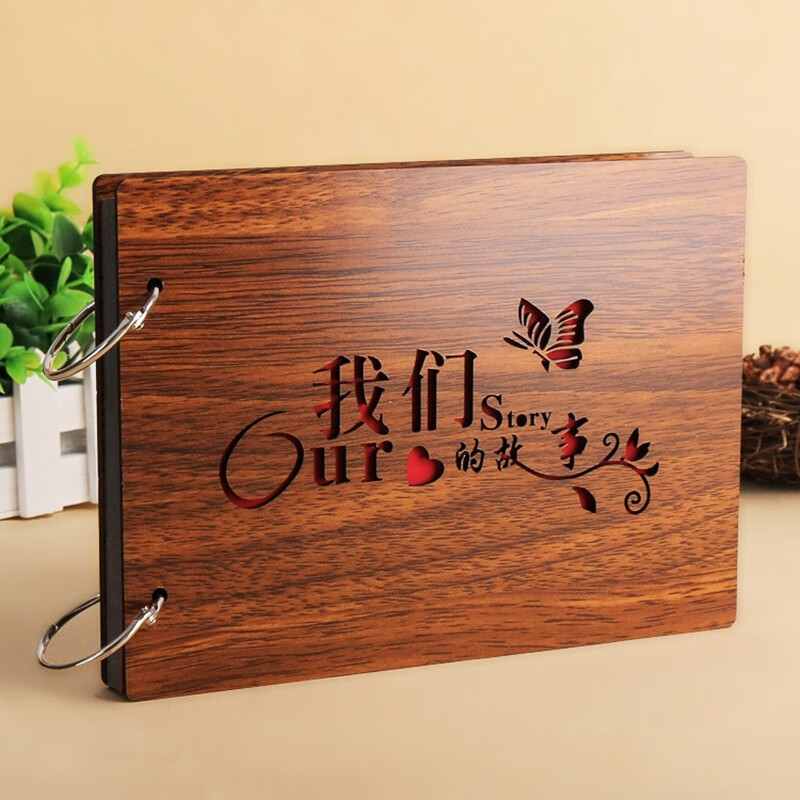 銀塵木質(zhì)diy相冊手工創(chuàng)意情侶浪漫相冊本紀念冊拍立得情人節(jié)禮物8寸DIY黑卡粘貼式相冊寶寶影集 8寸木質(zhì)我的故事 套餐二豐富配件