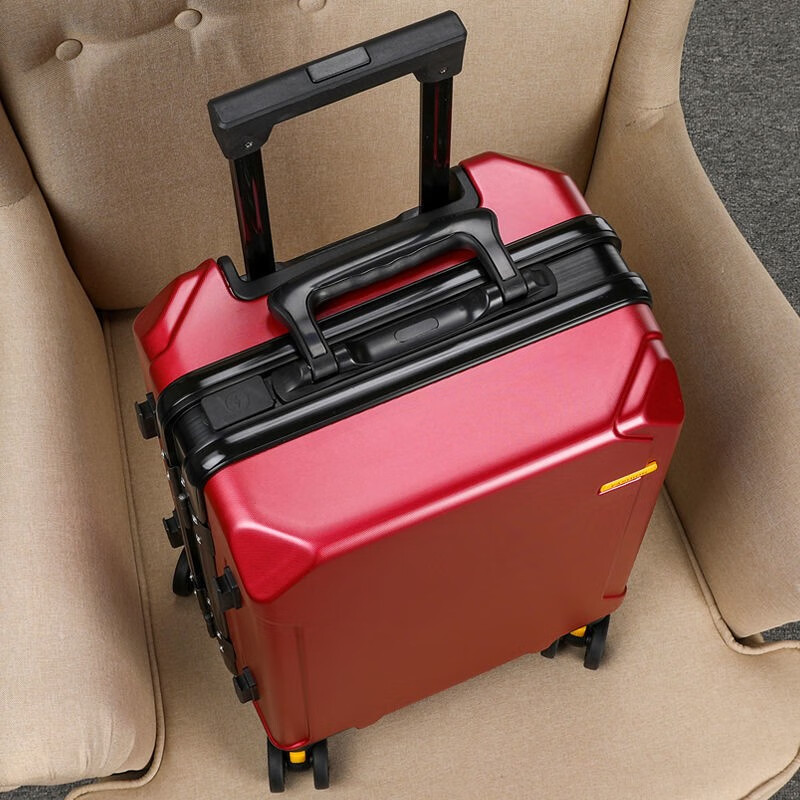 狄斯顿保罗【顺丰速发】行李箱男可充电铝框拉杆箱韩版登机箱 酒红色