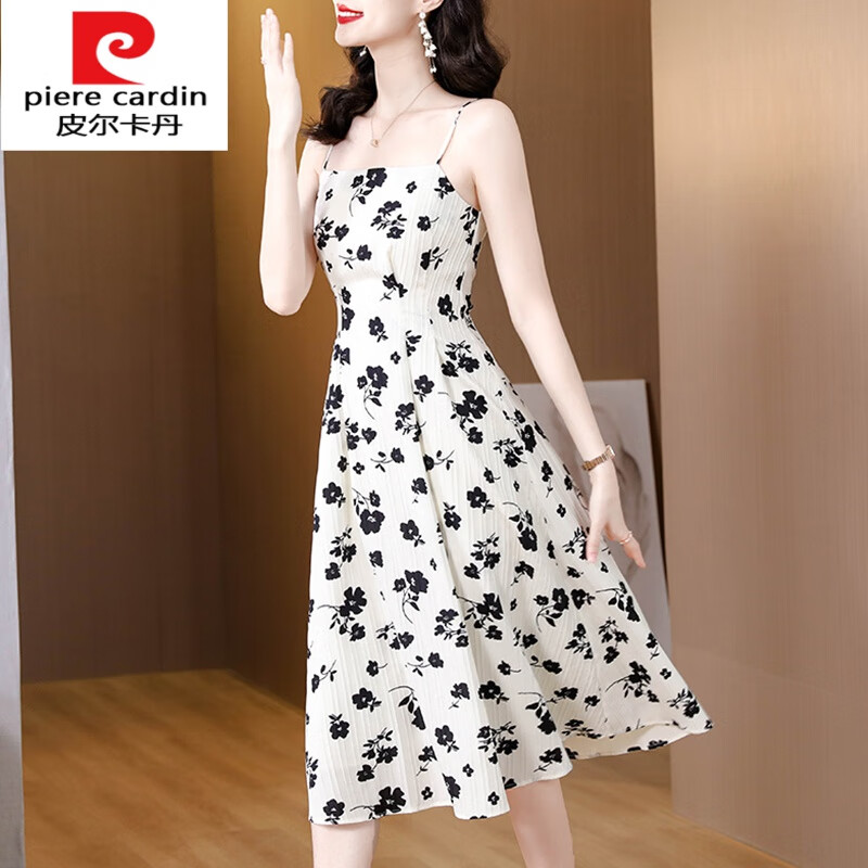 皮尔卡丹（pierre cardin）针织吊带连衣裙子女装夏季2025年新款春秋碎花气质收腰a字中长裙 花色 M (95-105斤)