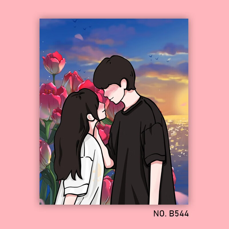 创京懿选diy数字油画情侣花卉对象手绘唯美装饰丙烯画 b544  30*40