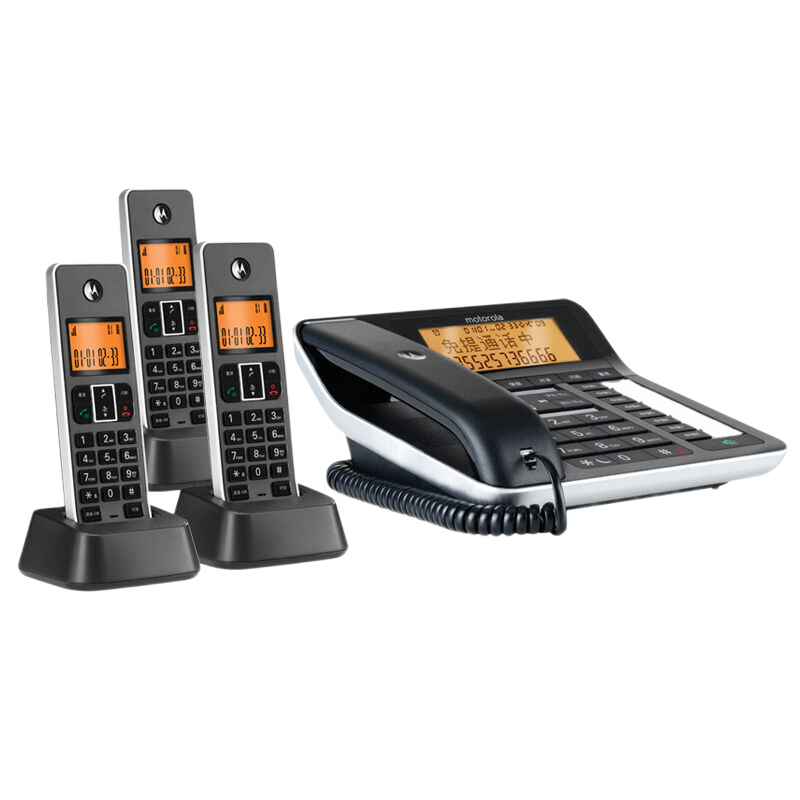 摩托罗拉(Motorola)录音电话机 无线座机 子母机 固定电话 办公家用 大屏幕 语音报号C7501RC一拖三