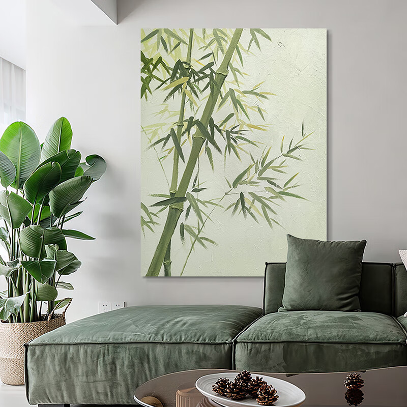 纯手绘油画竹子侘寂风高洁装饰画客厅挂画玄关过道走廊餐厅壁画 a款 6
