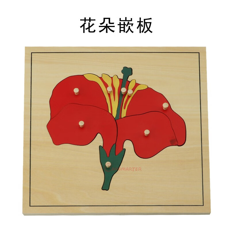 cansmarter蒙台梭利教具动植物嵌板花朵树叶乌龟马鱼鸟木质拼图拼板