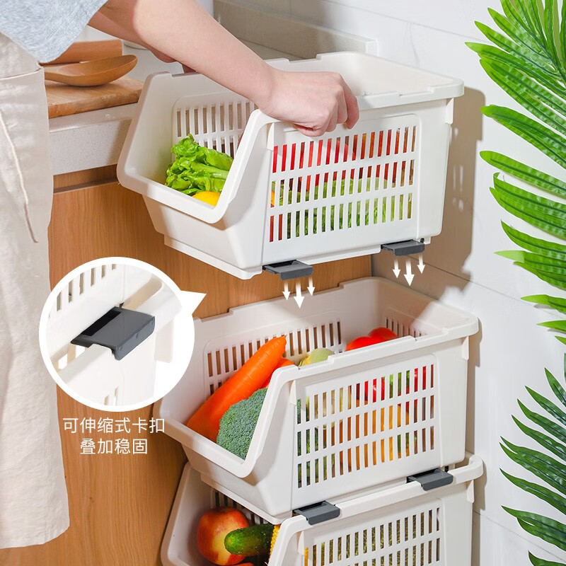 家の物语（KATEI STORY）日本厨房置物架落地多层多功能蔬菜收纳架菜篮子储物筐收纳用品 叠层收纳篮 3个装