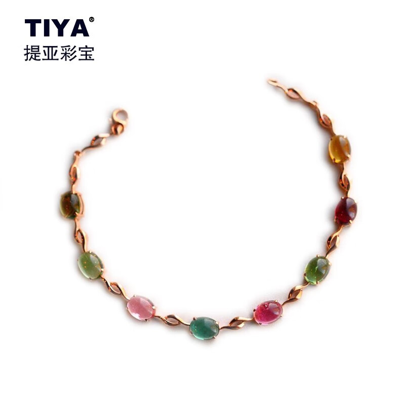 tiya彩宝 碧玺手链,碧玺手链,18k金素面彩色碧玺手链19cm btrg-335b
