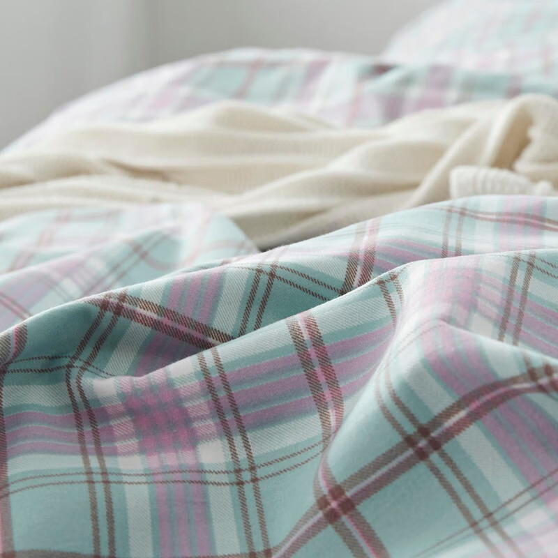 麦琪娜 美棉四件套床上用品四件套水洗棉四件套 青柠格-学生款三件套-被套150*200cm